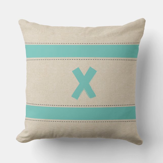 Streifen zum Aussehen von Leinen mit Monogramm-Kis Kissen (Vorderseite)