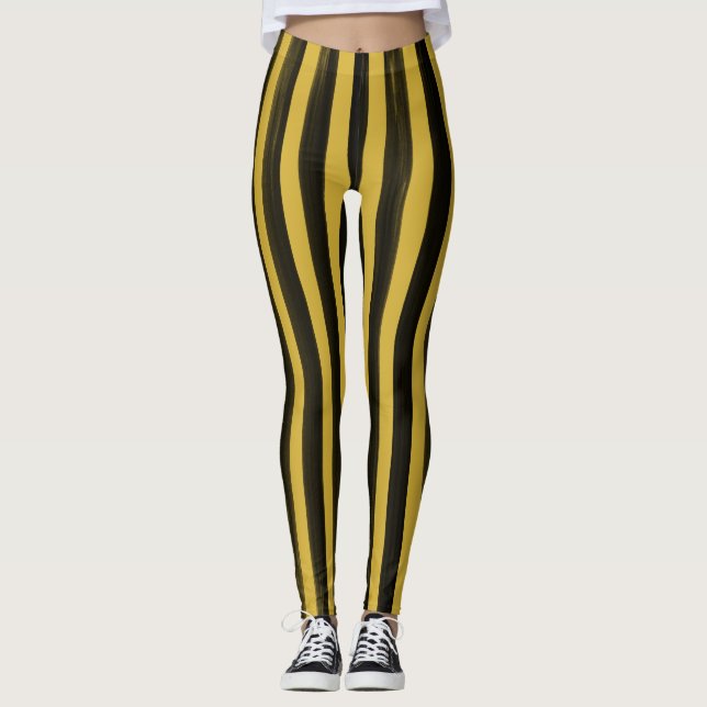Streifenfarben Schwarz und Gold Halloween Leggin Leggings (Vorderseite)