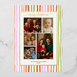 Streifenfolie Familie Foto Weihnachten echt Folieneinladung