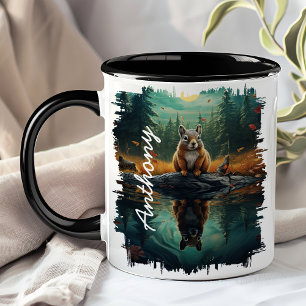 Streifenhörnchen auf Felsen Waldreflexion Tasse