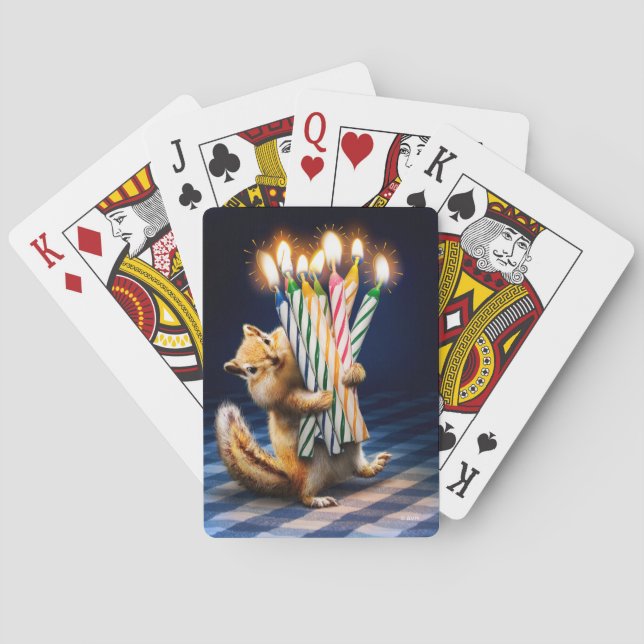 Streifenhörnchen-Geburtstagskerzen Spielkarten (Rückseite)