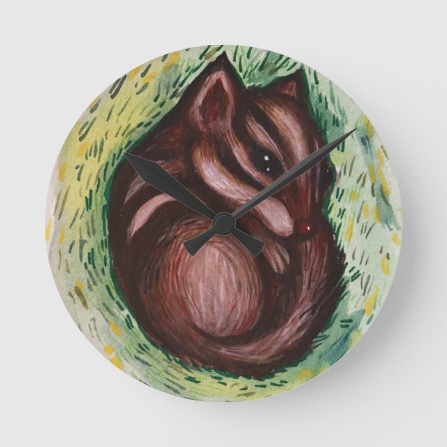 Streifenhörnchen im Frühling Runde Wanduhr (Vorderseite)
