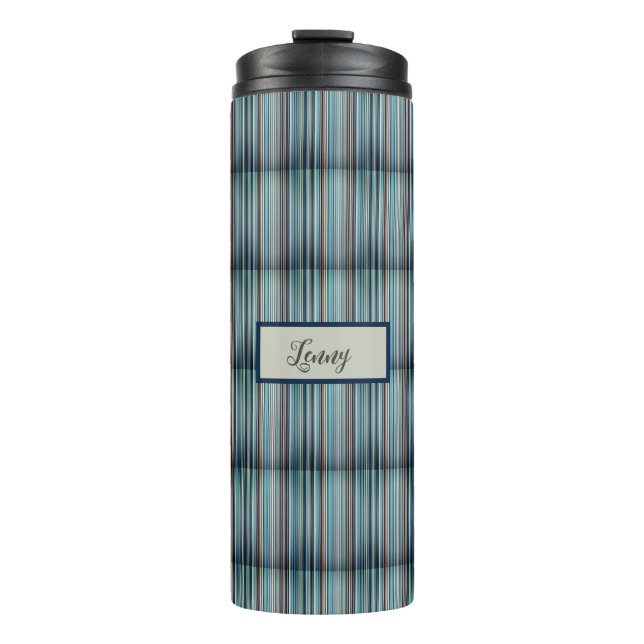 Streifenmuster blau grau thermosbecher (Vorderseite)