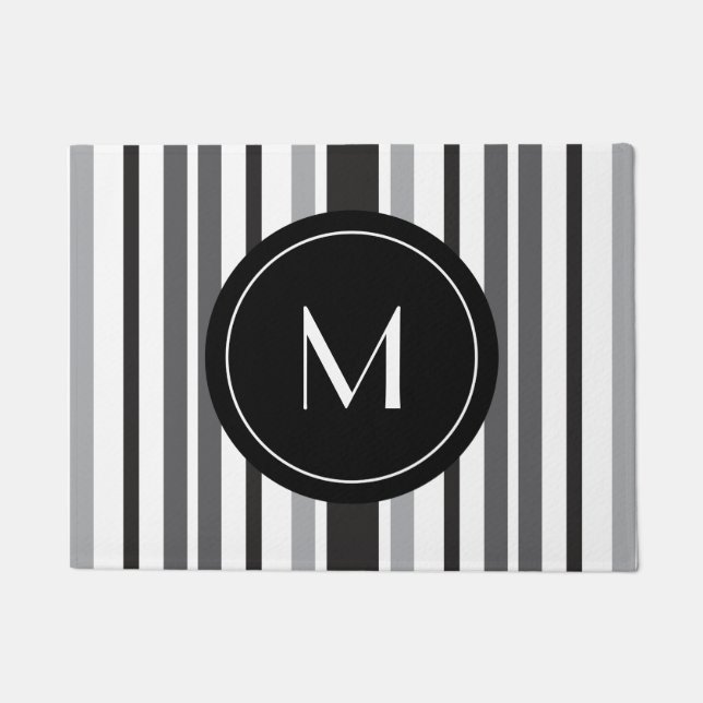 Streifenmuster Grau Schwarz-weißes Monogramm Fußmatte (Vorderseite)
