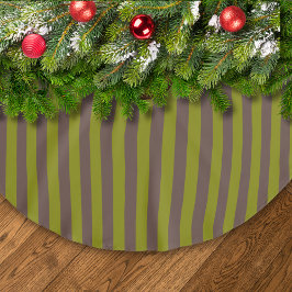 Streifenmuster in Schokoladenbraun und Olivgrün Polyester Weihnachtsbaumdecke