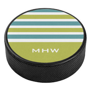 Streifenmuster individuelles Monogramm Hockeypuck Eishockey Puck
