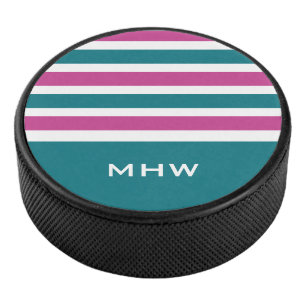 Streifenmuster individuelles Monogramm Hockeypuck Eishockey Puck