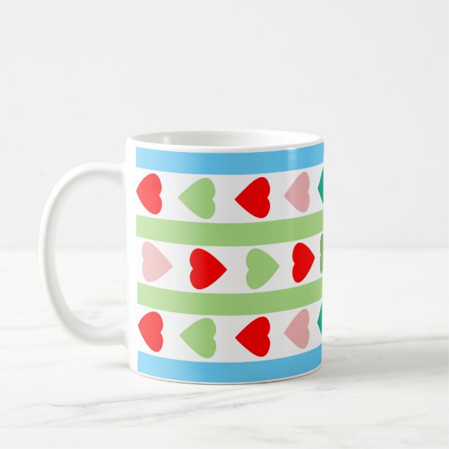 Streifenmuster mit Herzen für Valentinstag  Kaffeetasse (Links)