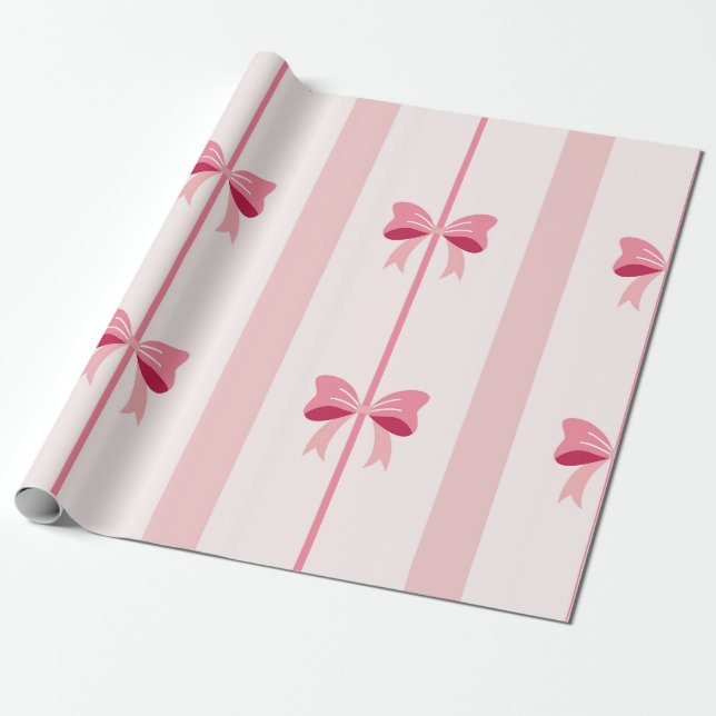 Streifenpink Bow Delight Geschenkpapier (Ungerollt)