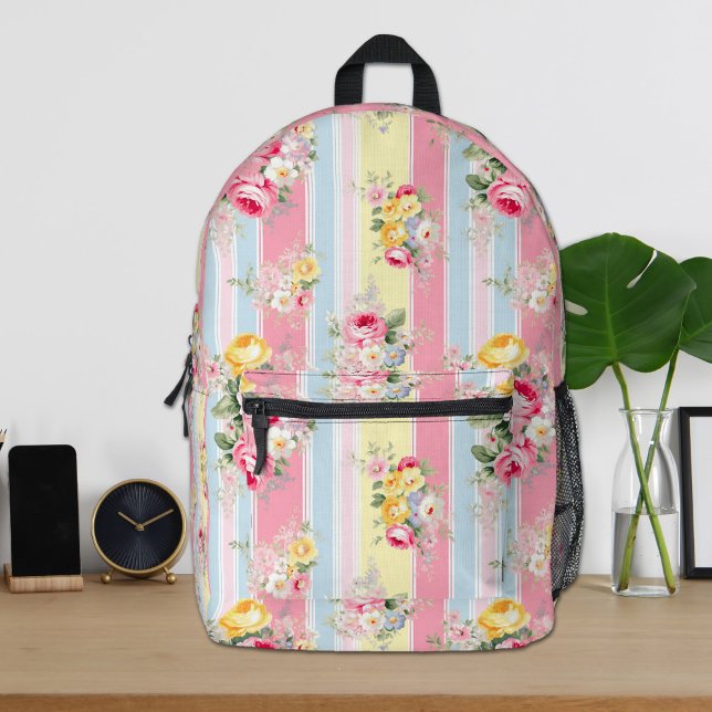 Streifenrosa Blumenbecher Bedruckter Rucksack (Von Creator hochgeladen)