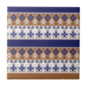 Streifenskandinavisches Muster braun blau Fliese
