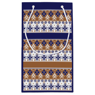 Streifenskandinavisches Muster braun blau Kleine Geschenktüte