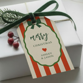 Streifiges Rot und Grün Retro Frohe Weihnachten Ch Geschenkanhänger