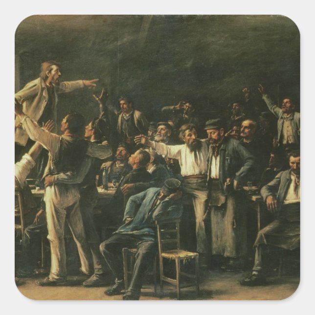 Streik, 1895 quadratischer aufkleber (Vorderseite)