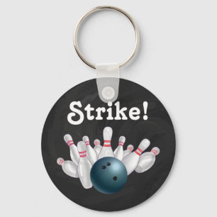 Streik! Blauer Bowlings-Ball mit Schlüsselanhänger