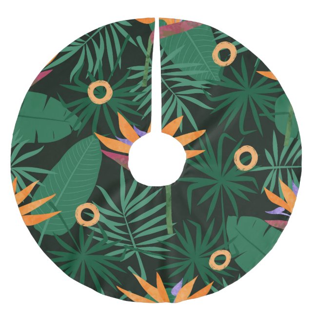 Strelitzia-Blume: Vintager Hintergrund Polyester Weihnachtsbaumdecke (Vorderseite)