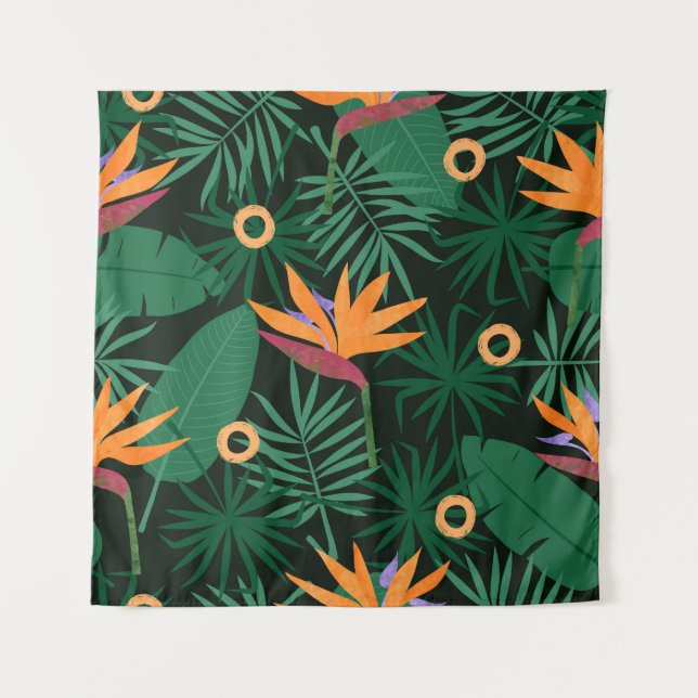 Strelitzia-Blume: Vintager Hintergrund Wandteppich (Vorderseite)