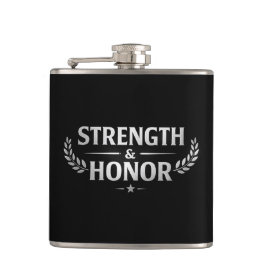 Strength and Honor Black Stainless Steel Hip Flask Flachmann