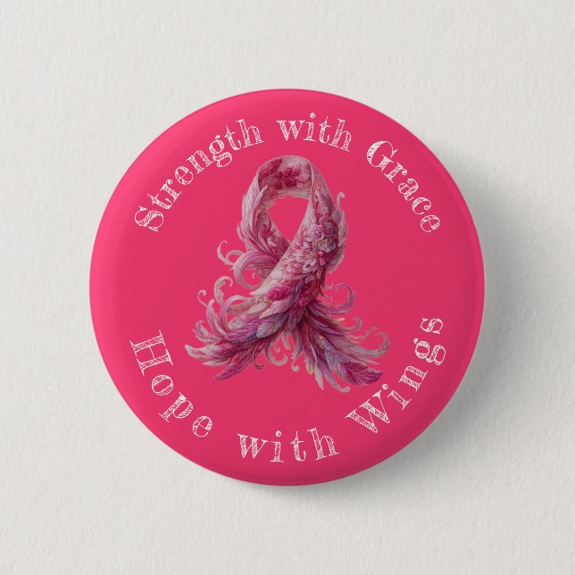 Strength with Grace – Breast Cancer Awareness  Button (Vorderseite)