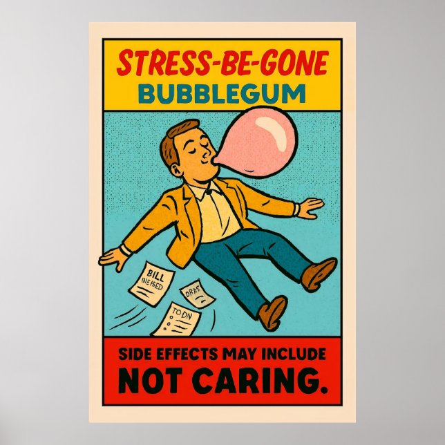 Stress-be-Gone-Bubblegum - Retro-Comic Poster (Vorne)