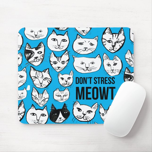 Stress MEOWT Cat Head Pattern Blau Mousepad (Mit Mouse)