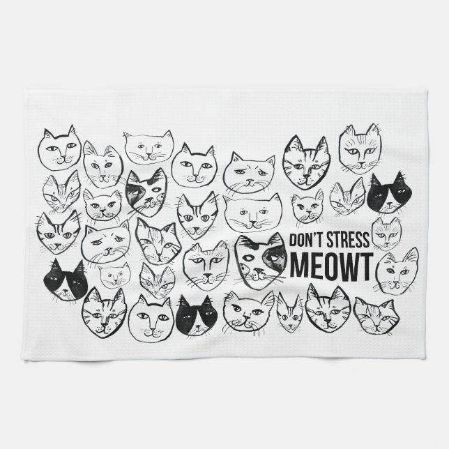 Stress Meowt Funny Cat Pattern Geschirrtuch (Horizontal)