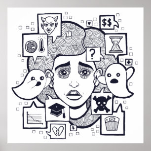 "Stresshead" ängstlich gestresste Frau Zeichnend P Poster