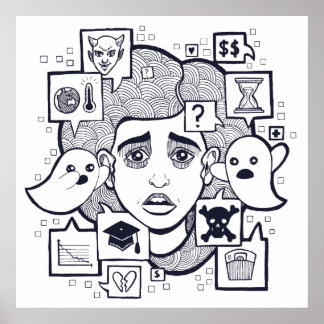 "Stresshead" ängstlich gestresste Frau Zeichnend P Poster