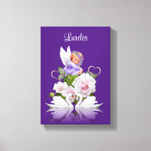 Stretched Canvas Print Angel White Swans Lila Leinwanddruck