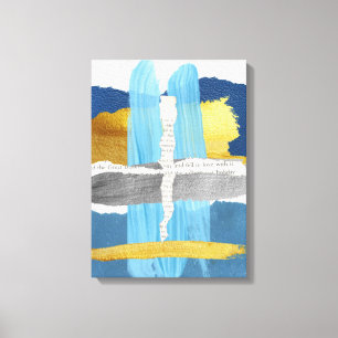 Stretched Canvas Print Blue Gold Abstrakt Collage Leinwanddruck