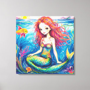 Stretched Canvas Print - Little Mermaid & Sea Leinwanddruck