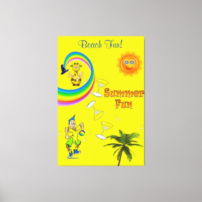 Stretched Canvas Print Rainbow Beach Fun Palm Tree Leinwanddruck (Vorderseite)