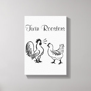 Stretched Canvas Print Roosters White Leinwanddruck