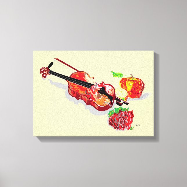 Stretchierte Canvas Print : Geige Rose & Äpfel Leinwanddruck (Vorderseite)