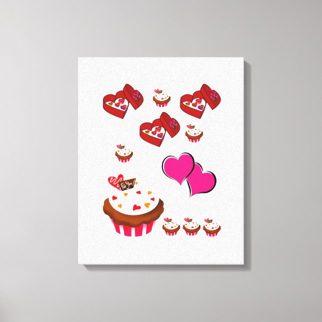 Stretchierte Canvas Print Valentine's Day Cupcake Leinwanddruck (Vorderseite)