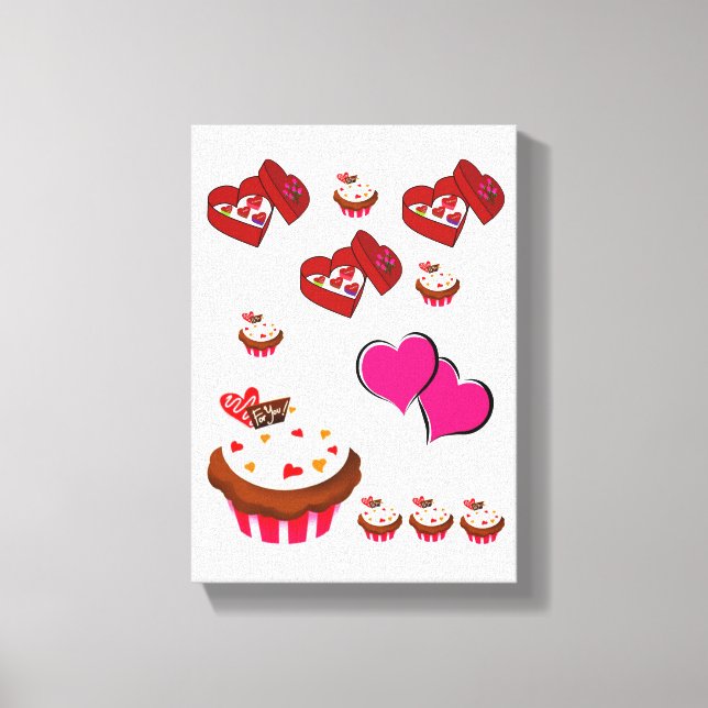 Stretchierte Canvas Print Valentine's Day Cupcake Leinwanddruck (Vorderseite)