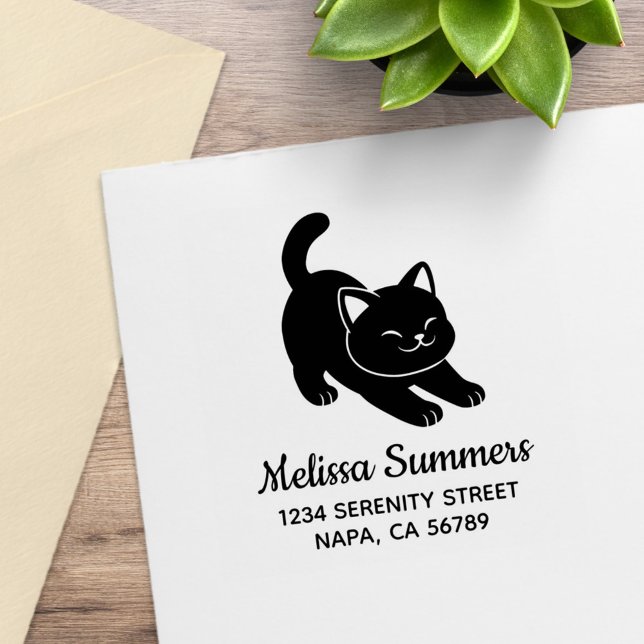 Stretching Black Cat Address Gummistempel (Von Creator hochgeladen)