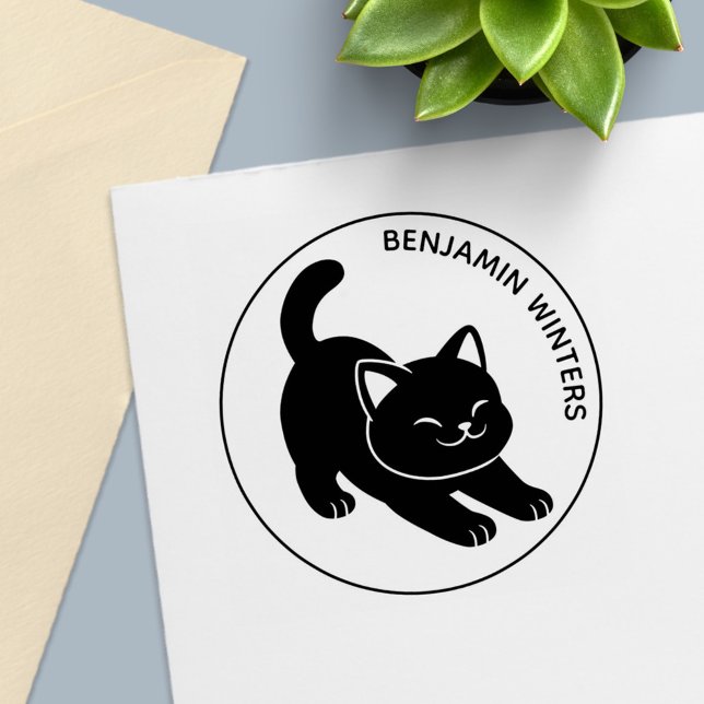 Stretching Black Cat Custom Text Permastempel (Von Creator hochgeladen)