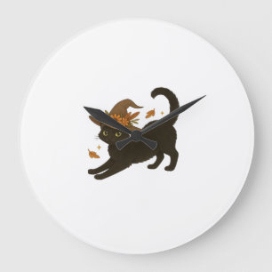 Stretching Black Cat � Witchy Autumn Classic T-Shi Große Wanduhr