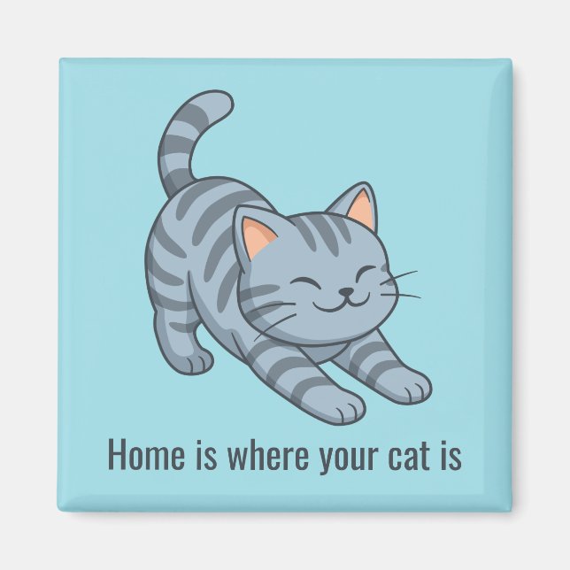 Stretching Grey Tabby Blue Cat Custom Text Magnet (Vorne)