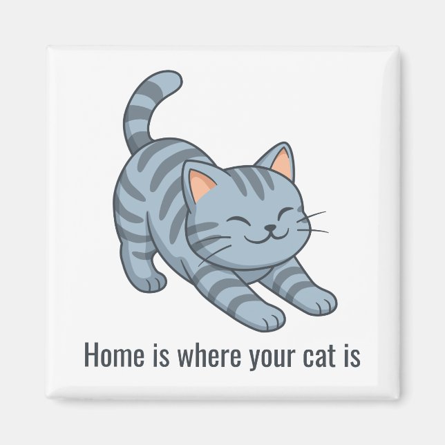 Stretching Grey Tabby Cat Custom Text Magnet (Vorne)