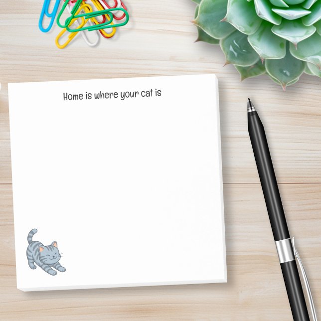 Stretching Grey Tabby Cat Custom Text Post-it Klebezettel (Von Creator hochgeladen)