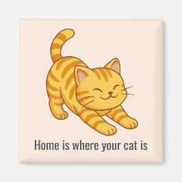 Stretching Orange Tabby Cat Beige Custom Text Magnet