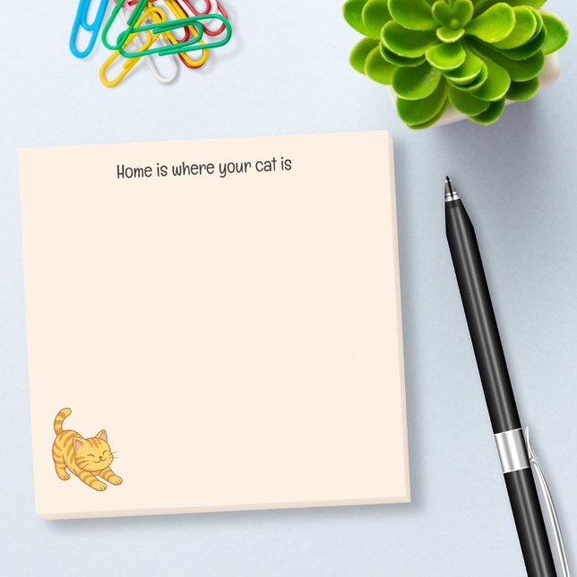 Stretching Orange Tabby Cat Beige Custom Text Post-it Klebezettel (Von Creator hochgeladen)