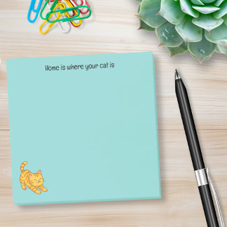 Stretching Orange Tabby Cat Green Custom Text Post-it Klebezettel