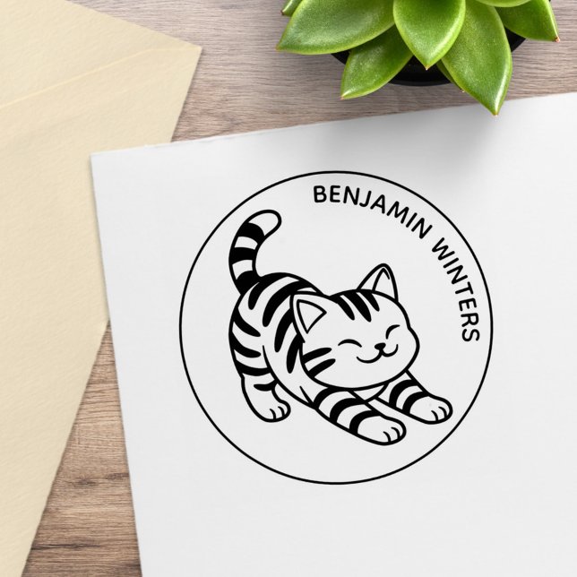 Stretching Tabby Cat Custom Text Gummistempel (Von Creator hochgeladen)