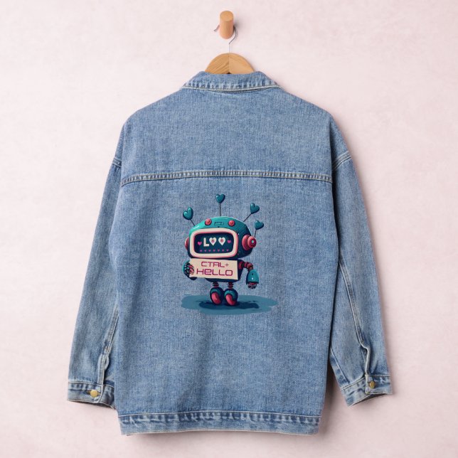 STRG+ HELLO Denim Delight: Niedlicher Roboter Spar Jeansjacke (Hangar)
