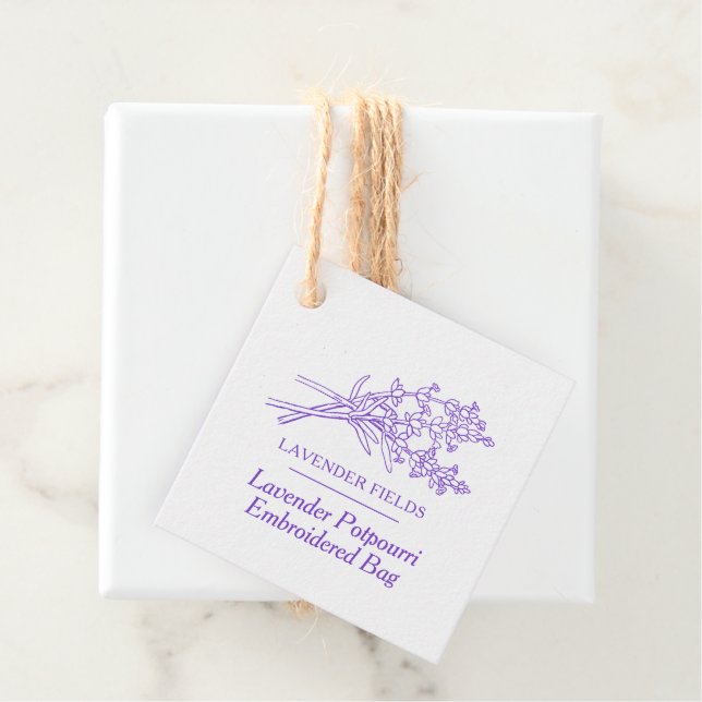 Strichcode des Lavendelpotpourri-Produkts und QR-C Geschenkanhänger (Beispiel)