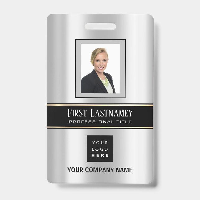 Strichcode Foto Name ID Card Vertikal Metal Grau Ausweis (Vorderseite)