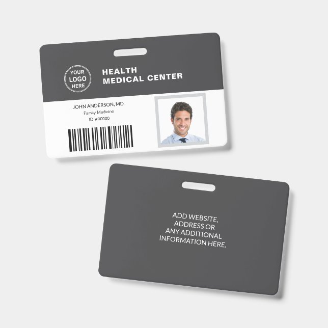 Strichcode-ID Medizin Gesundheitsklinik Arzt Grau Ausweis (Vorder- & Rückseite)